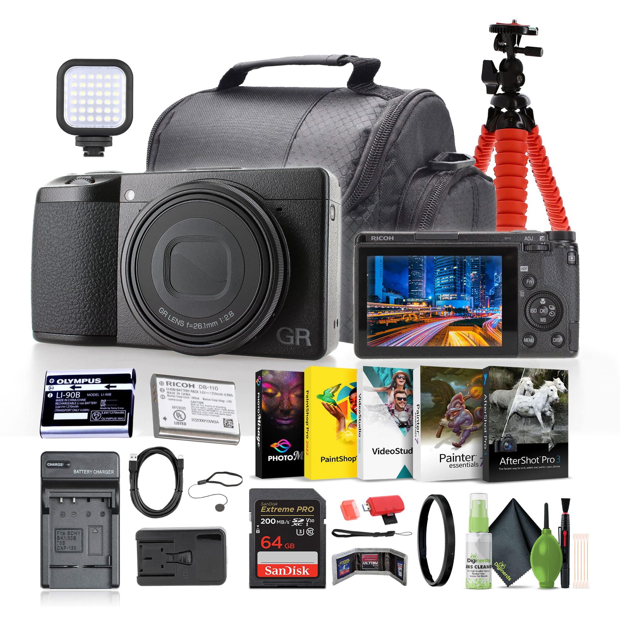 Ricoh - GR IIIx HDF Compact Portable Digital Camera + 64GB Memory Card + More