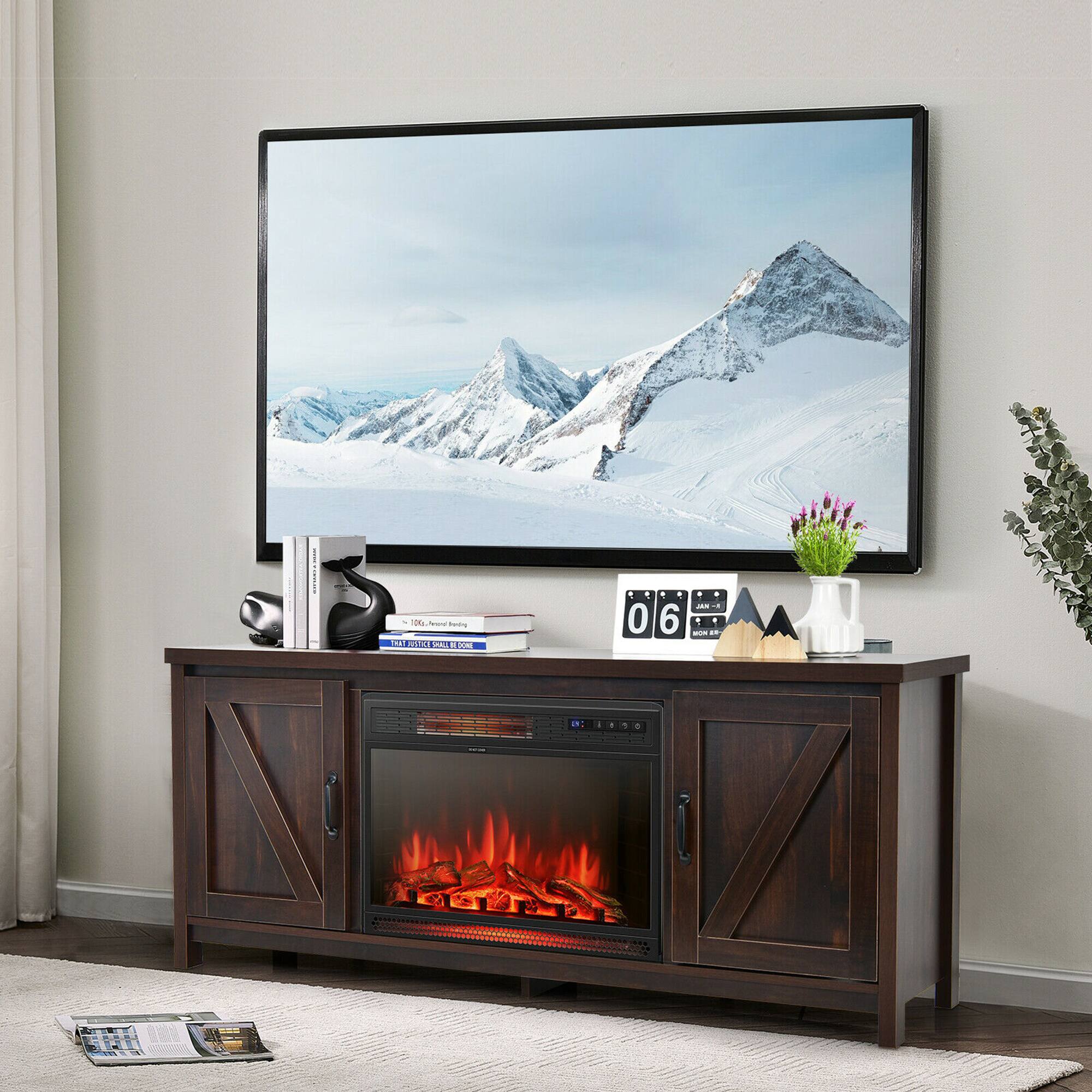 Alt View 3. Costway - Costway 59" Fireplace TV Stand W/ 25" 1350W Electric Fireplace Heater Remote Control - Coffee.