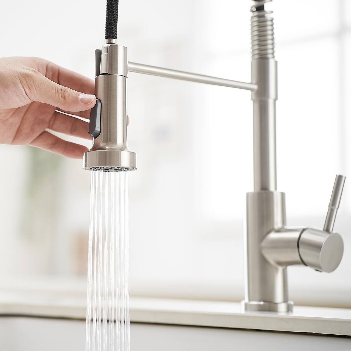 Angle. Ropilly - Ropilly Pull Down Kitchen Faucet, Brushed Nickel Stainless Steel Single Handle Spring Kitchen Sink Faucet - Brushed Nickel.