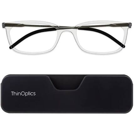 Front. ThinOptics - ThinOptics Connect Reading Glasses with Black Full Frame Pod - +2.50 - Clear - Clear.