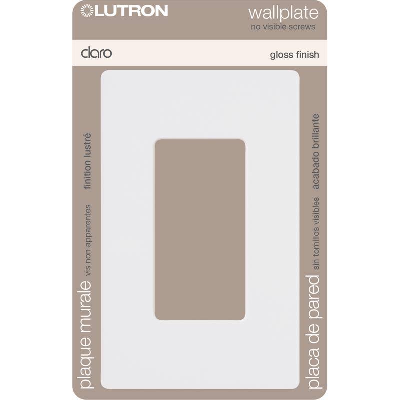 LUTRON wallplate  
no visible screws  
claro  
gloss finish  

plaque murale  
finition lustrée  
vis non apparentes  

placa de pared  
acabado brillante  
sin tornillos visibles