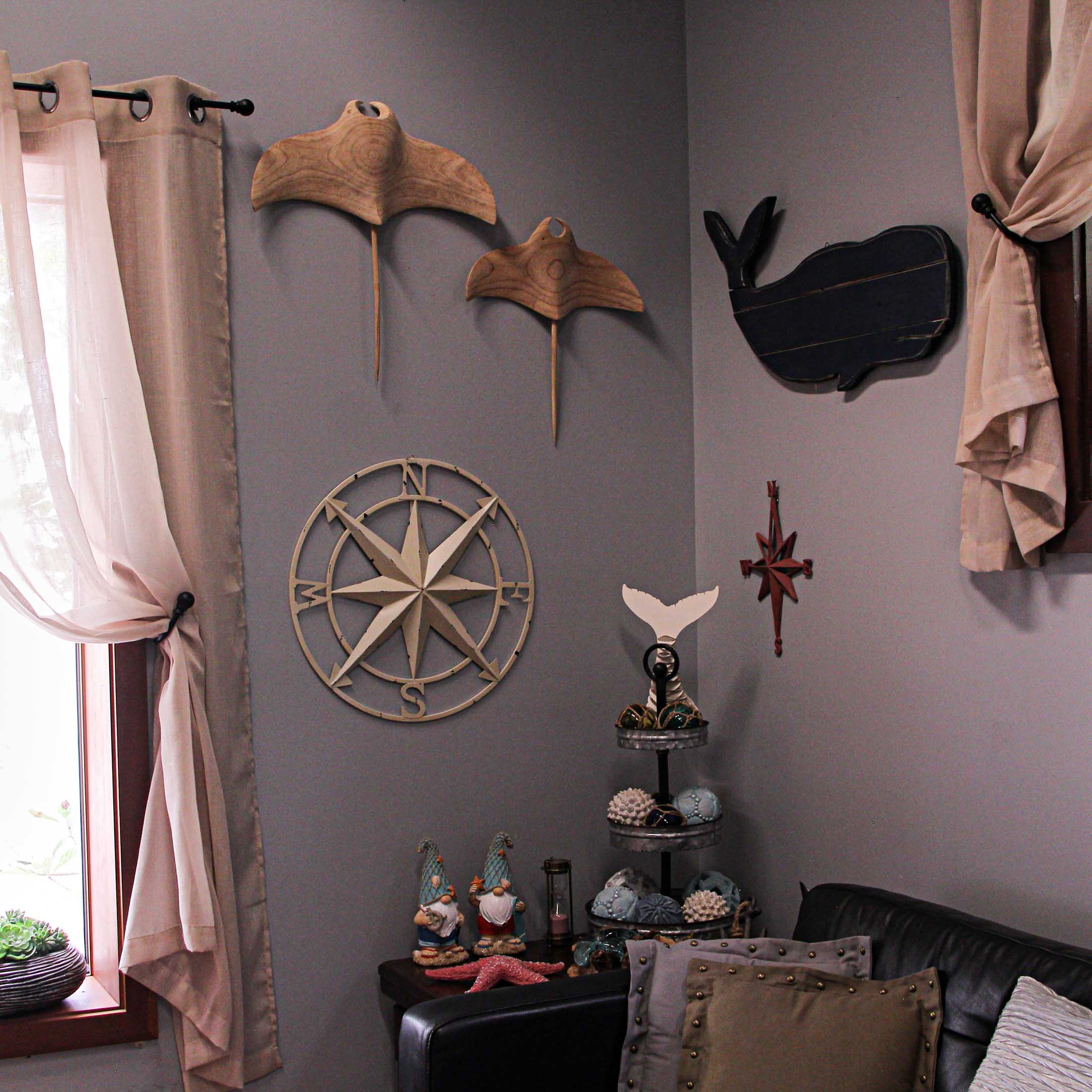 Alt View 3. Zeckos - Antiqued White Indoor Outdoor Metal Compass Rose Wall Sculpture 20.5 Inch - White.
