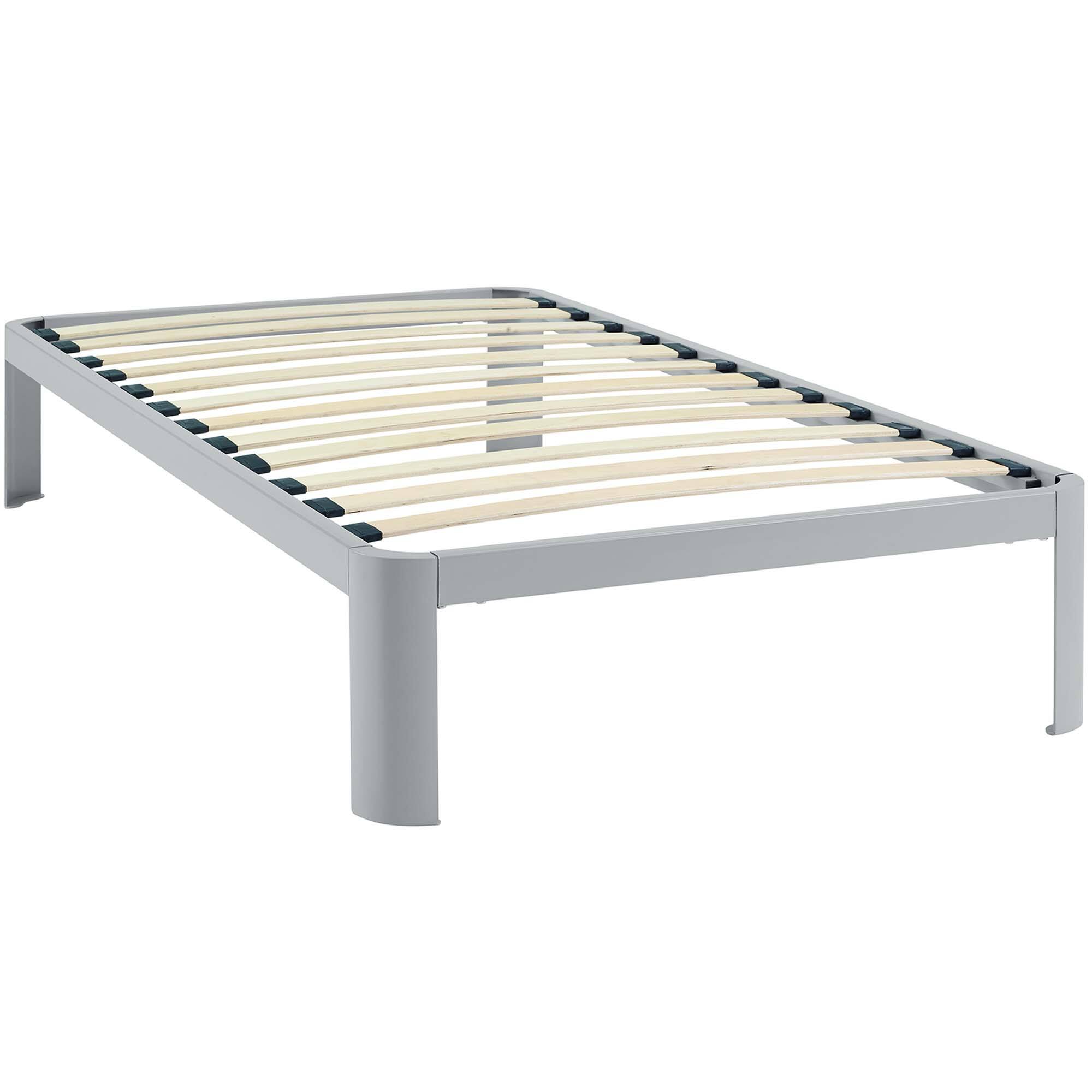 Left. Modway - Tessie Fabric Twin Bed Frame with Squared Tapered Legs - Gray.