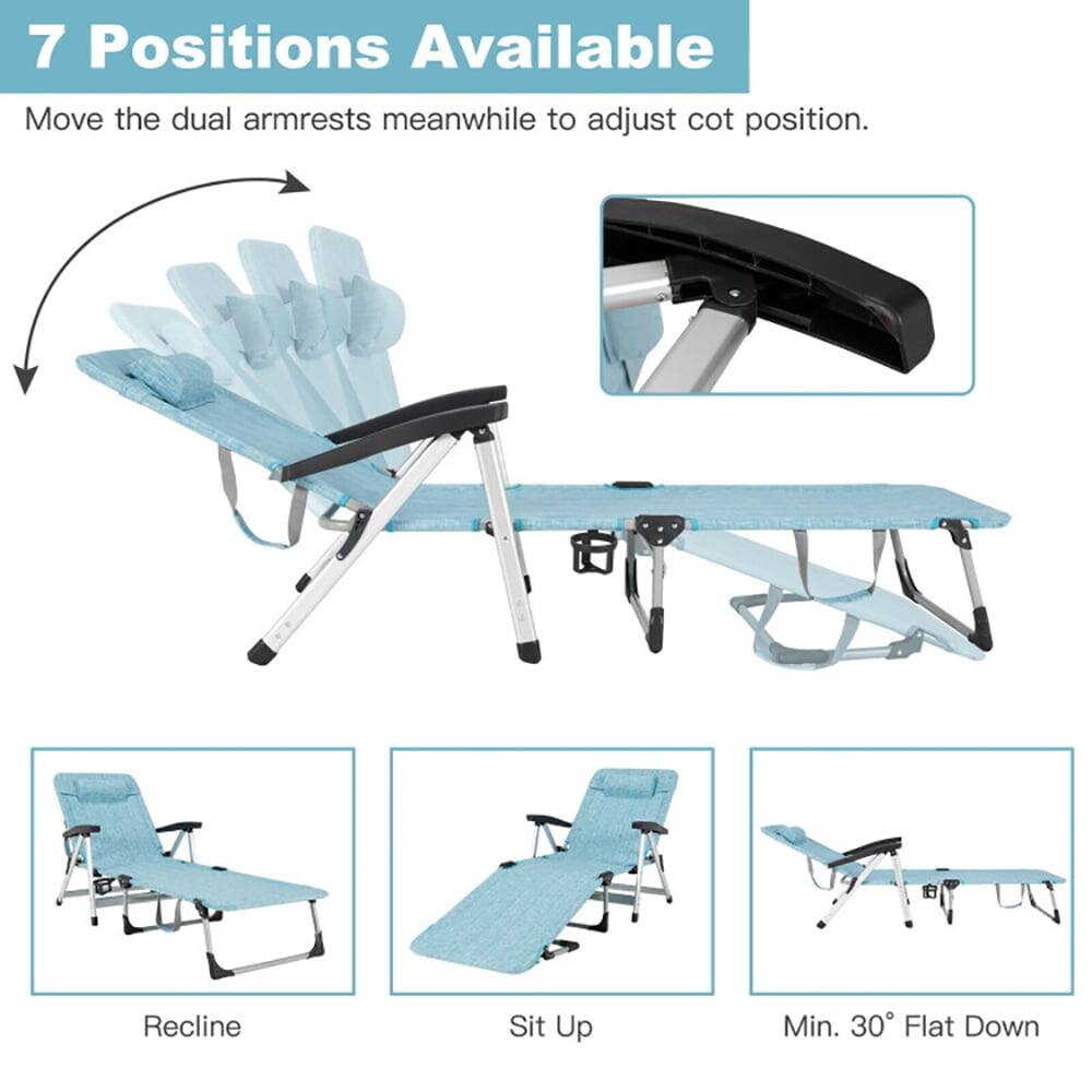 7 Positions Available

Move the dual armrests meanwhile to adjust cot position.

Recline  
Sit Up  
Min. 30° Flat Down