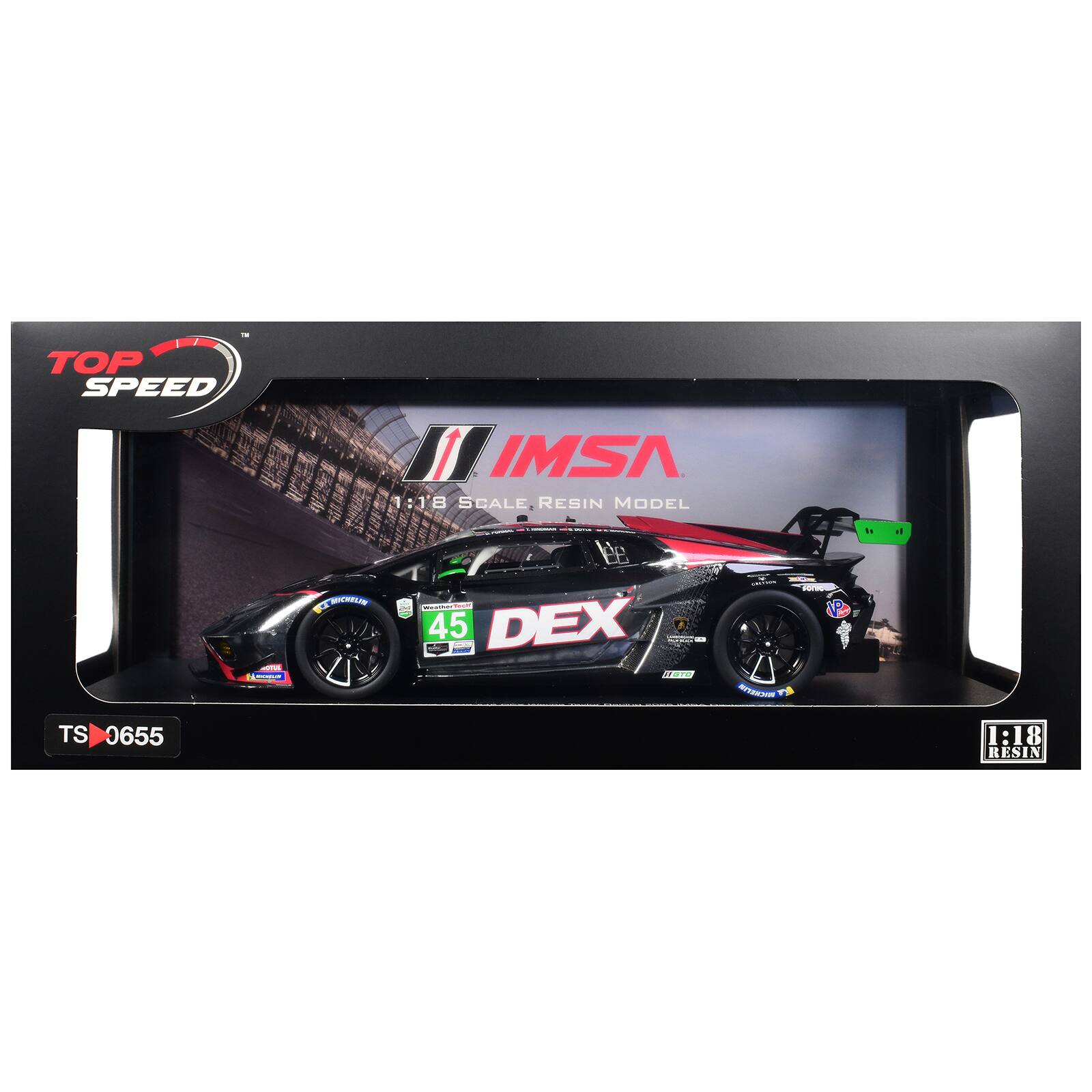 TM TOP SPEED  
IMSA 1:18 SCALE RESIN MODEL  
L'AGNOMIKA  
TS 0655  
- LIMION  
MICHICHIELINE  
CML Minamev.com 45 DEX CHOCOLOGION SHIP - 570  
adidas COLTION 14:00 WICHETTH  
1:18 RESIN