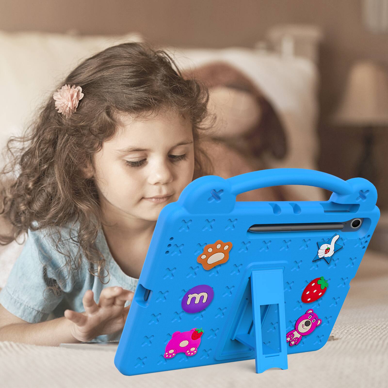Alt View 2. Dteck - For Samsung Galaxy Tab S10 FE+ 2025 13.1'' Cute Cartoon Kid Case Built-in Kickstand Handle Grip Shockproof Cover - Skyblue.