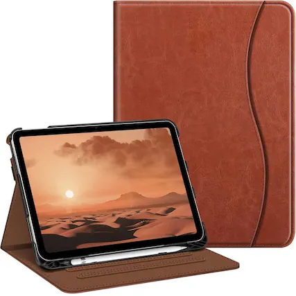 Front. Kitcheniva - iPad 10th Generation 2022 Case With Stand And Pocket 10.9'' Brown - Brown.
