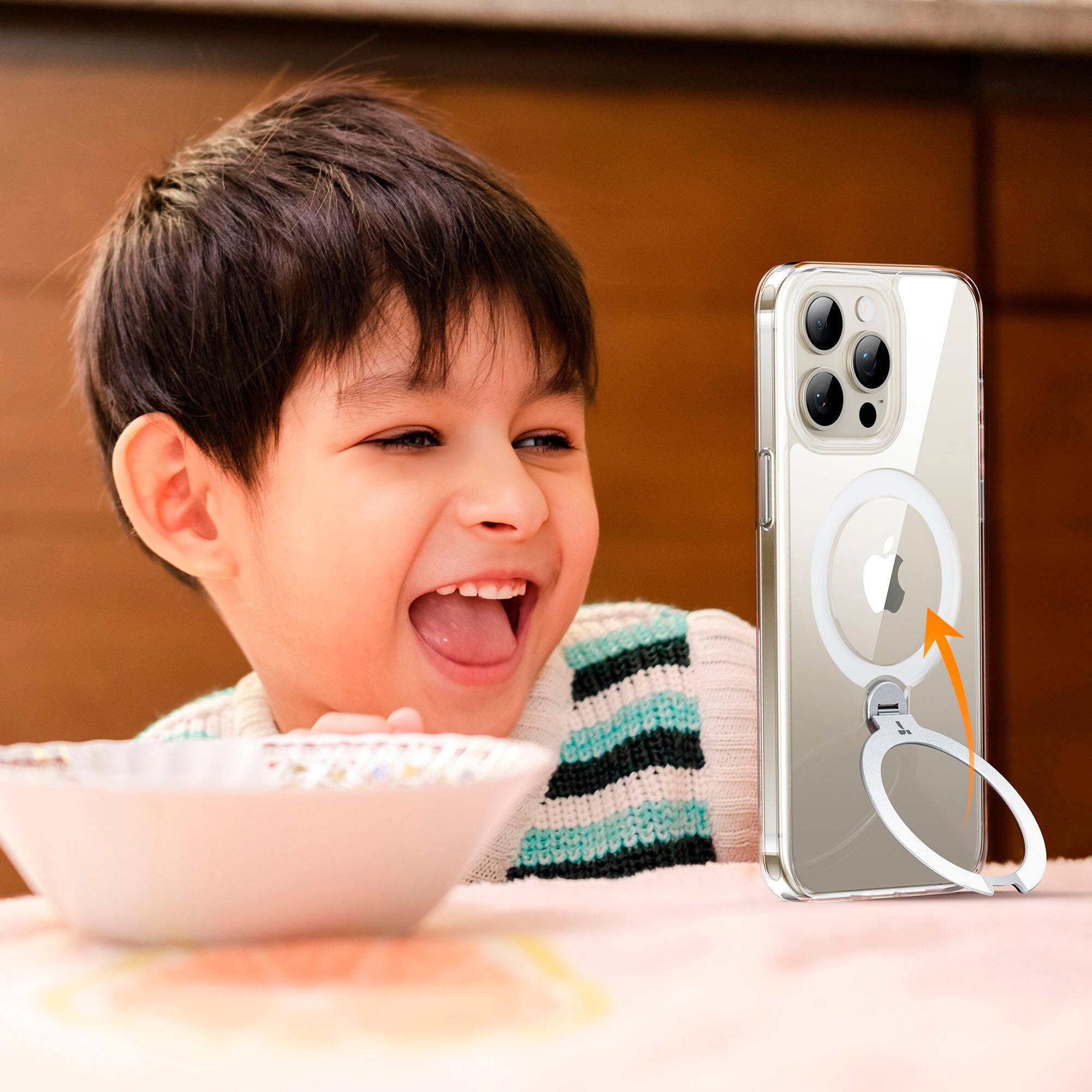 Alt View 13. TORRAS - UPRO Ostand Spin 360° Magnetic Stand Military Grade Shockproof & MagSafe-Compatible Case for Apple iPhone 15 Pro Max - Clear.