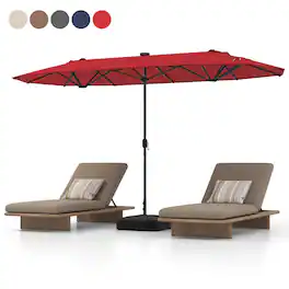 Gymax - 13 FT Patio Umbrella Double-Sided Market Umbrella w/ 36 Solar-Powered LED Lights - Wine