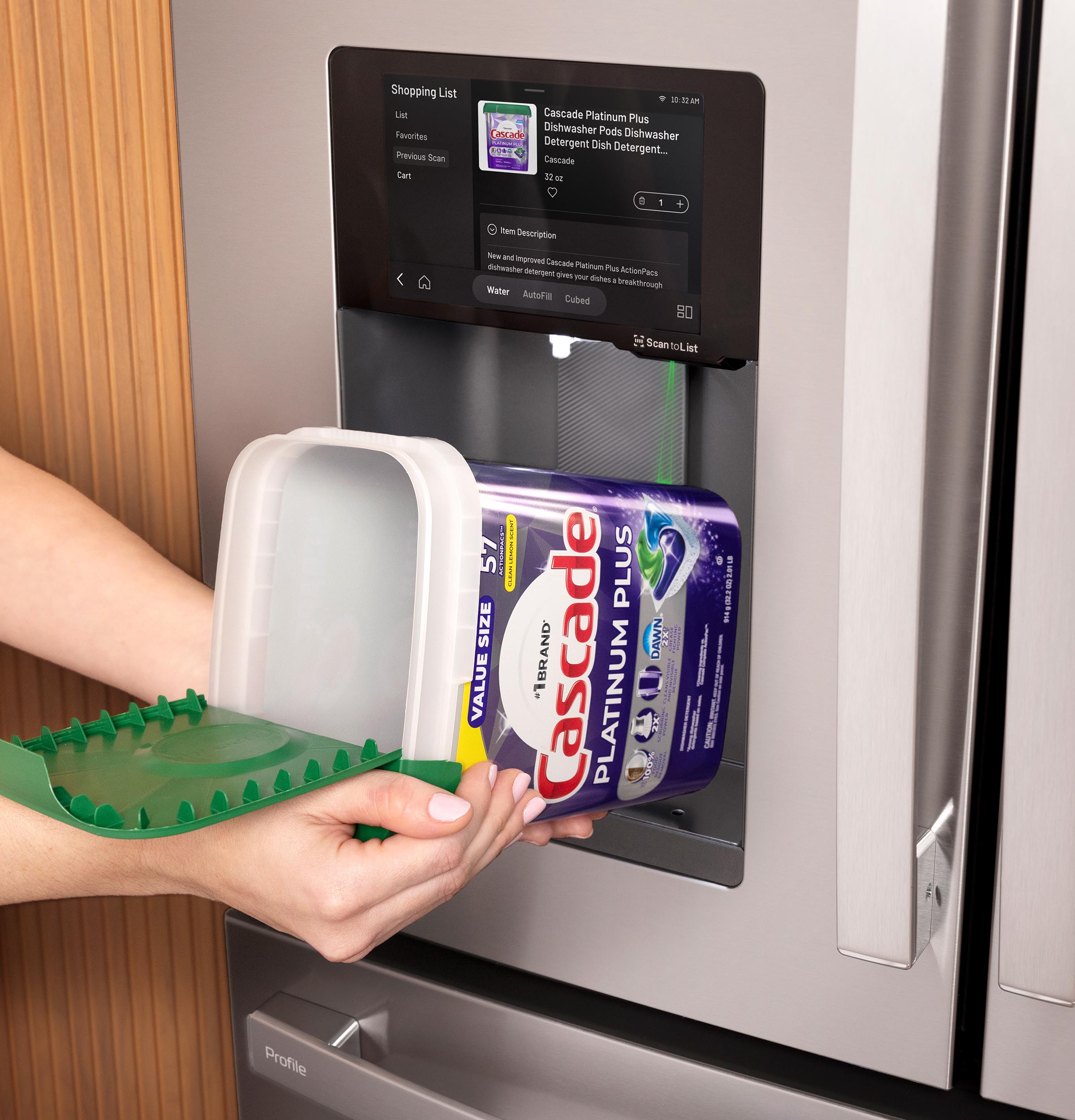 Shopping List  
Favorites  
Previous Scan  
Cart  

Cascade Platinum Plus  
Dishwasher Pods  
Dishwasher Detergent  
Dish Detergent...  
GP Cascade 11 - a 1 + -e  
Description  
Sew and mpromd  
Cascade Platinum Plus  
Detergent Action  
Paus  
yor dstes  
breakthrough  
Water AutoFis  
Cubed  
80 H  
ScantoList  
57 2  
PLUS  
D n SIZE  
DAWN VALUE  
Cascade BRAND  
PLATINUM  
Profile