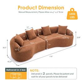 Roomtec - Compression Sponge Sofa Curved Modular Sectional 30D HighDensity Chenille Sleeper Couch for Apartment Living - Orange