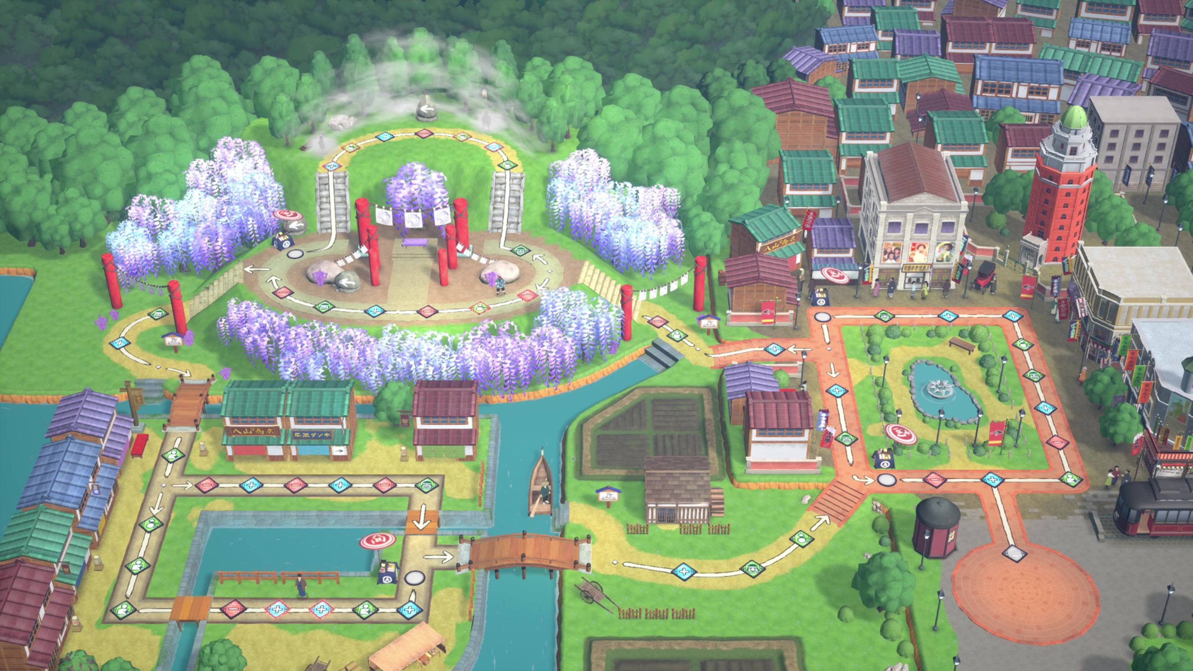 The image is a 3D model of a city, featuring a large park with a pond, a baseball field, and a large building. There are also several trees and buildings scattered throughout the scene. The image is categorized as a video game, which suggests that it may be a part of a game's environment or a visual representation of a game's setting.