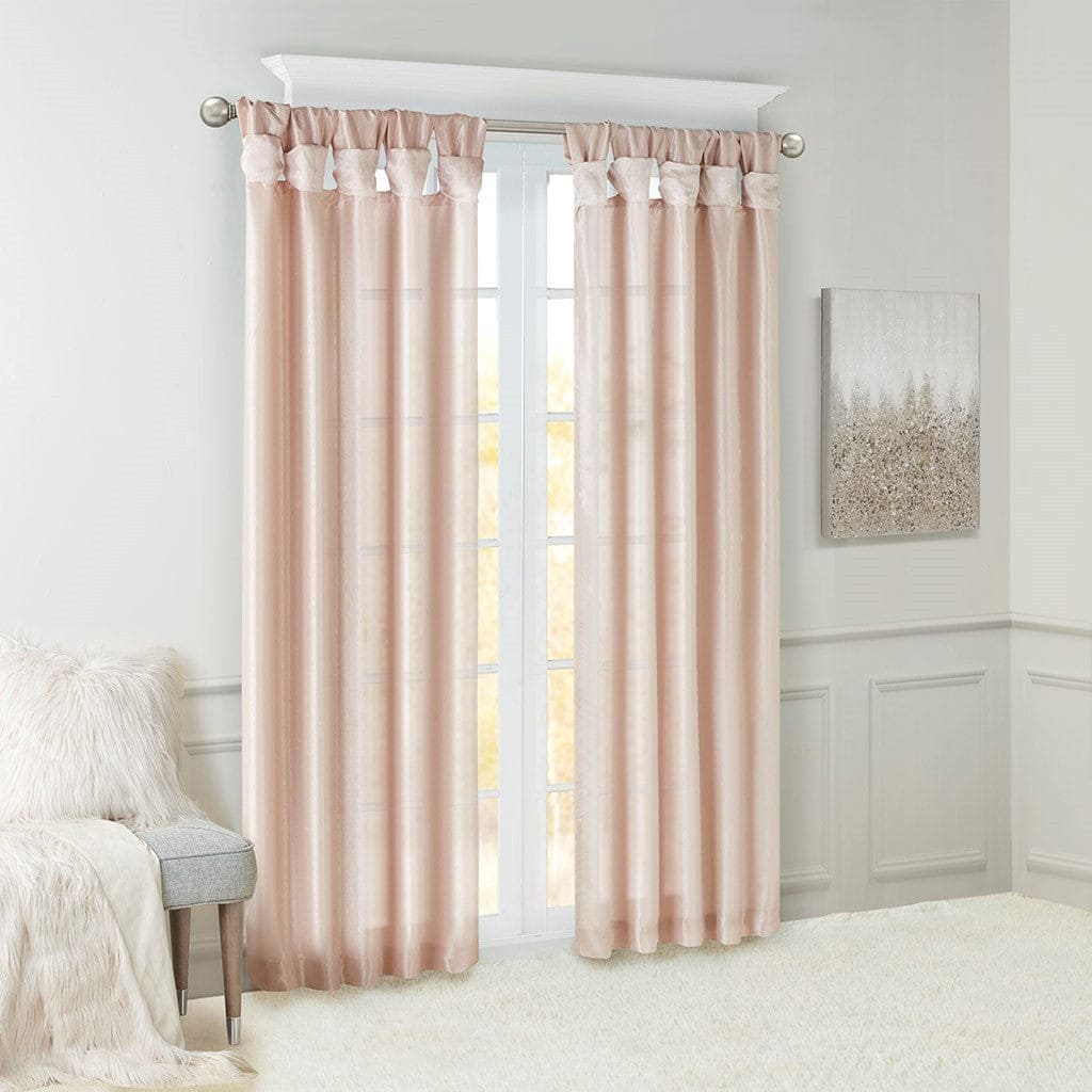 BreeBe - Twist Tab Lined Window Curtain Panel 50x108' - Blush