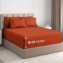 CGK Linens - 6 Piece Sheet Set - Extra Deep Pocket for 18"-24" Mattresses & Extra Pillowcases - King - Terracotta