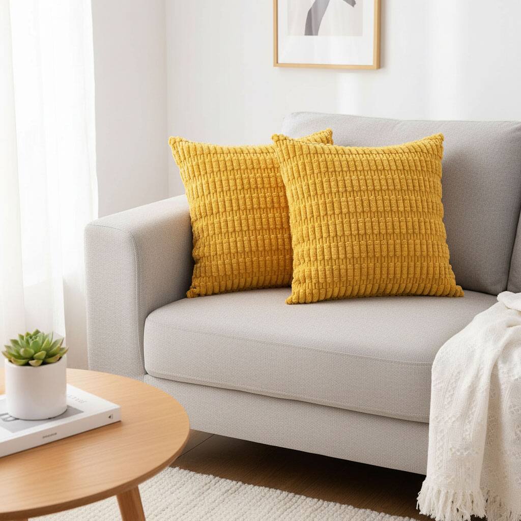 Alt View 1. FINEAK - Pack of 2 Corduroy Decorative Throw Pillow Covers 18x18 Inch - Yellow.