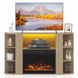Costway - Entertainment Center with Storage, 23" Electric Fireplace with Adjustable Flame Colors - Natural Crystal