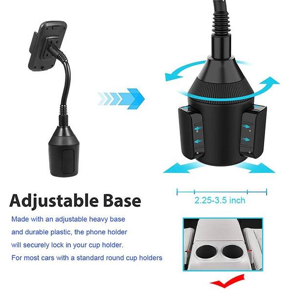 Adjustable Base

Made with an adjustable heavy base and durable plastic, the phone holder will securely lock in your cup holder. For most cars with a standard round cup holders 2.25-3.5 inch