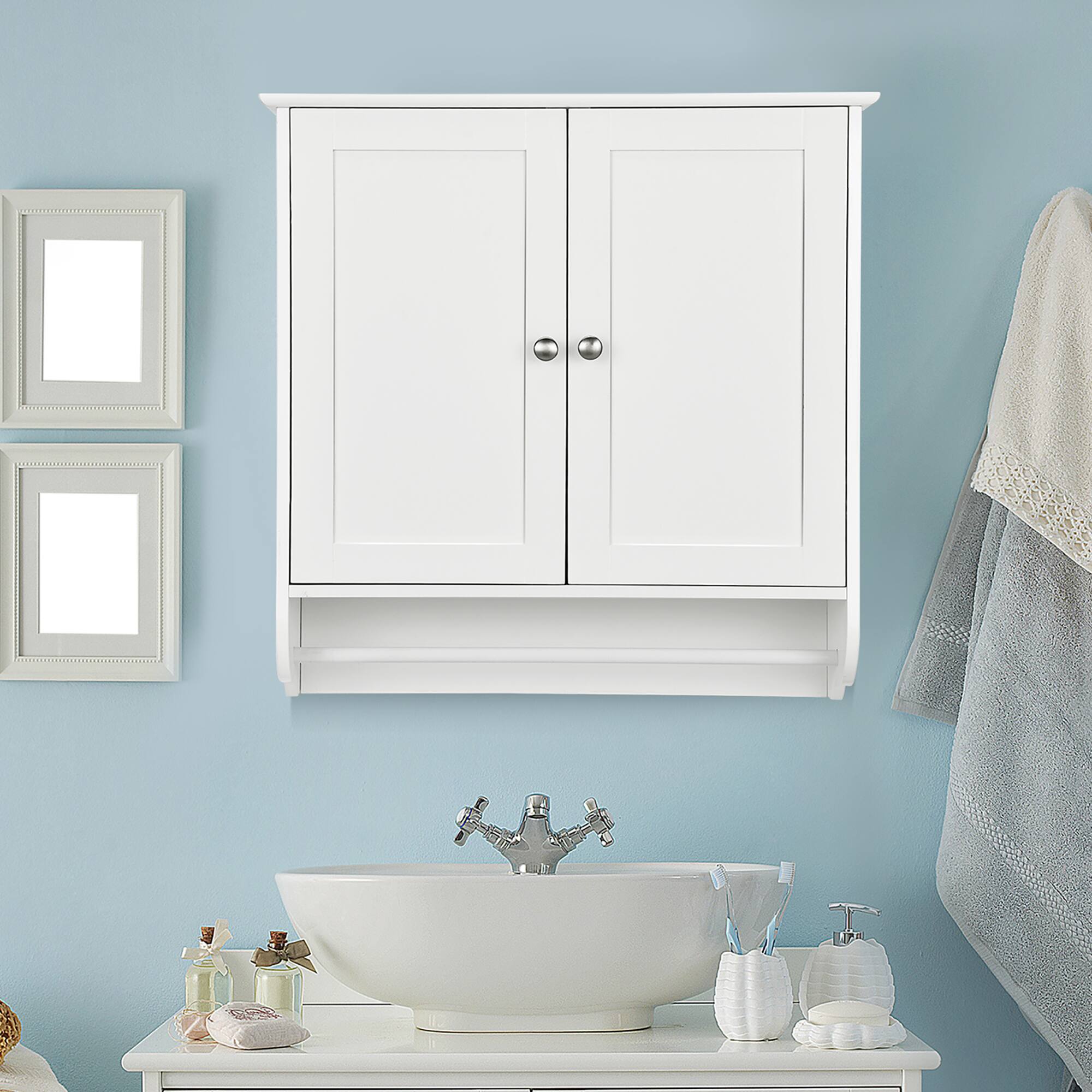 Alt View 8. Costway - Costway Wall Mounted Bathroom Medicine Cabinet Storage Cupboard w/ Towel Bar - White.