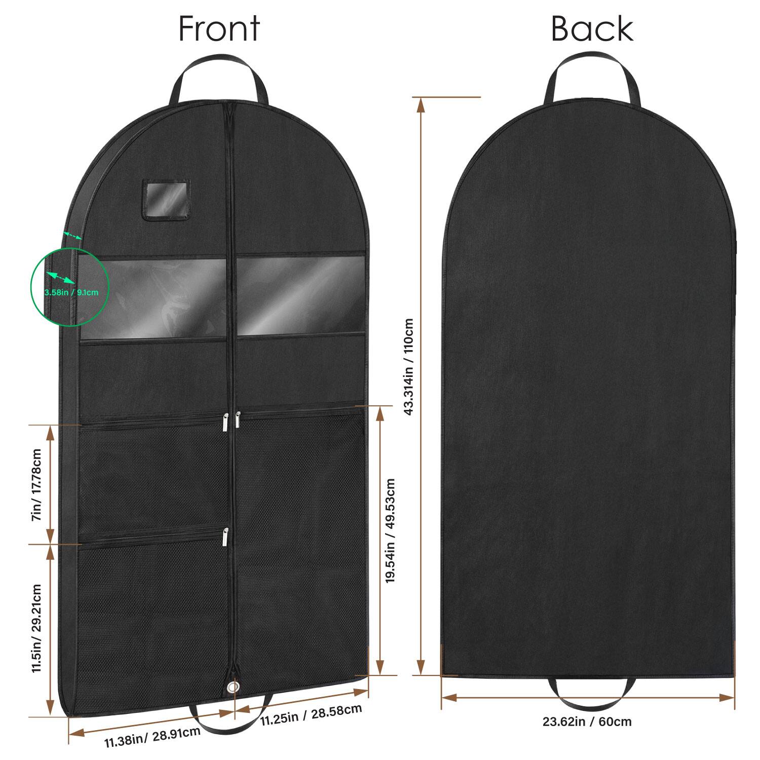 Front  
3.58in / 9.1cm  
7in / 17.8cm  
11.5in / 29.21cm  
11.25in / 28.58cm  
11.38in / 28.91cm  
49.53cm / 19.54in  
110cm / 43.314in  
23.62in / 60cm  

Back  
43.314in / 110cm  
19.54in / 49.55cm  
23.62in / 60cm  
11.25in / 28.58cm  
11.38in / 28.91cm  
11.5in / 29.21cm  
7in / 17.8cm  
11.38in / 28.91cm