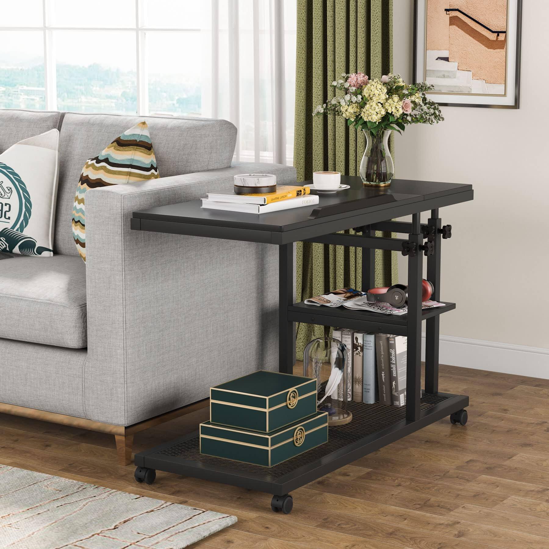 Alt View 2. Tribesigns - Height-Adjustable C-Shaped Mobile Laptop Desk with Wheels and Tilting Top for Sofa or Bedside - Black.
