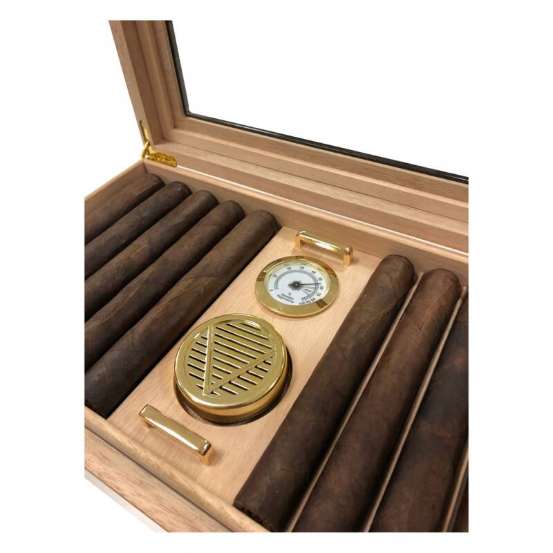 Left. Prestige - Braydon Glass Top Humidor - African Obeche Techwood high lacquer finish.