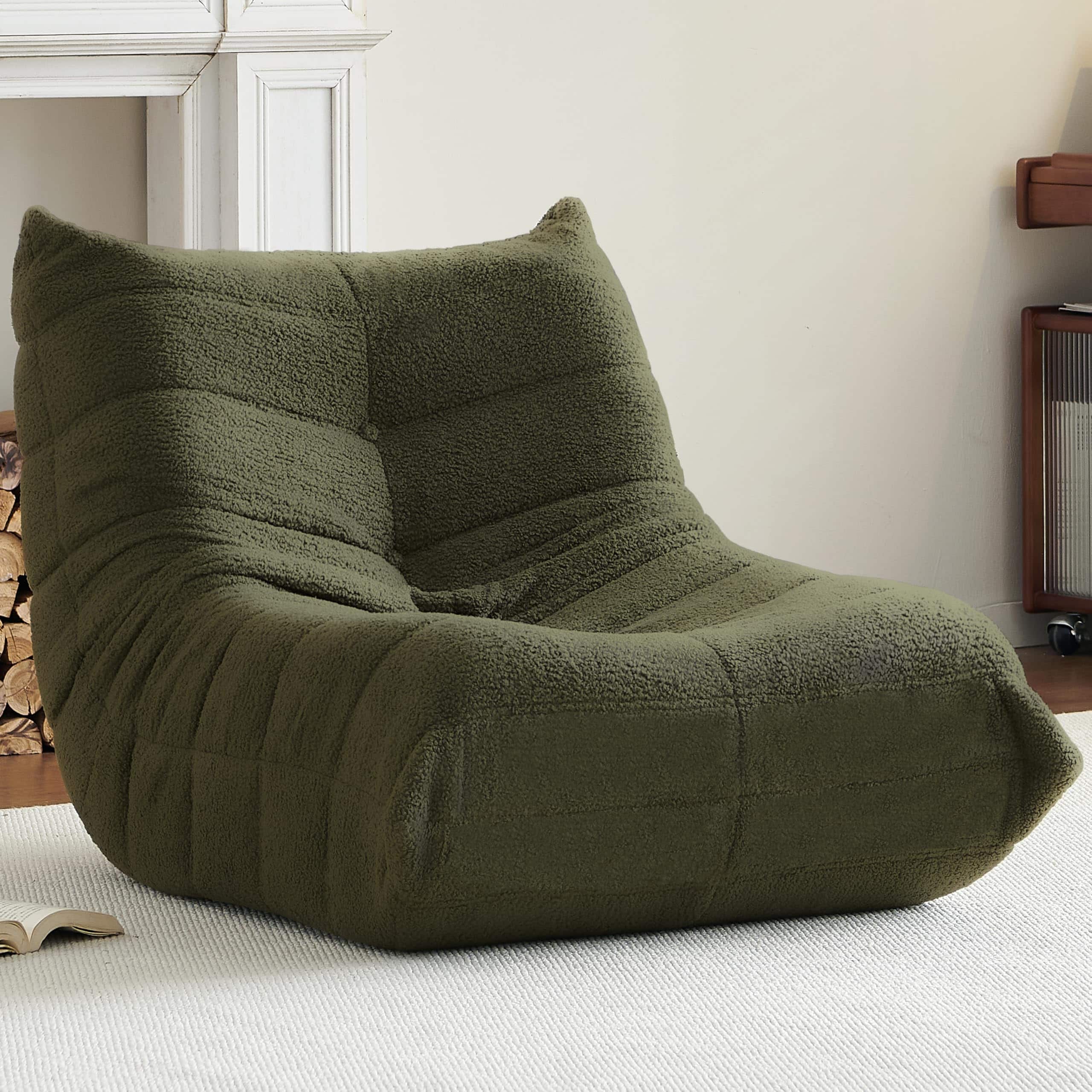 Fabibe - Bean Bag Chair, Fireside Chair Bean Bag Sofa for Adults, Bean Bag Chairs for Teens with High-Resilience Foam, Memory Foa - Green Teddy Single