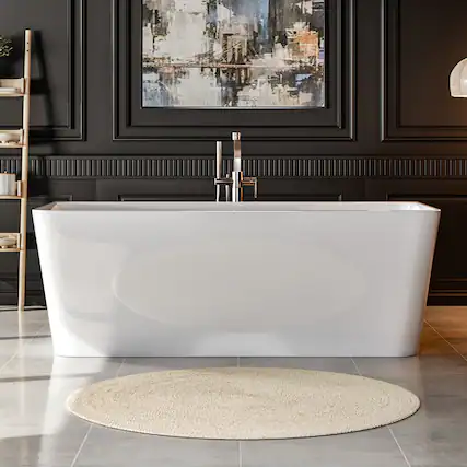 Front. Empava - 67 in. x 37.5 in. BACK TO WALL Flat Bottom Bath Tub Soaking Bathtub with Center Drain - White.