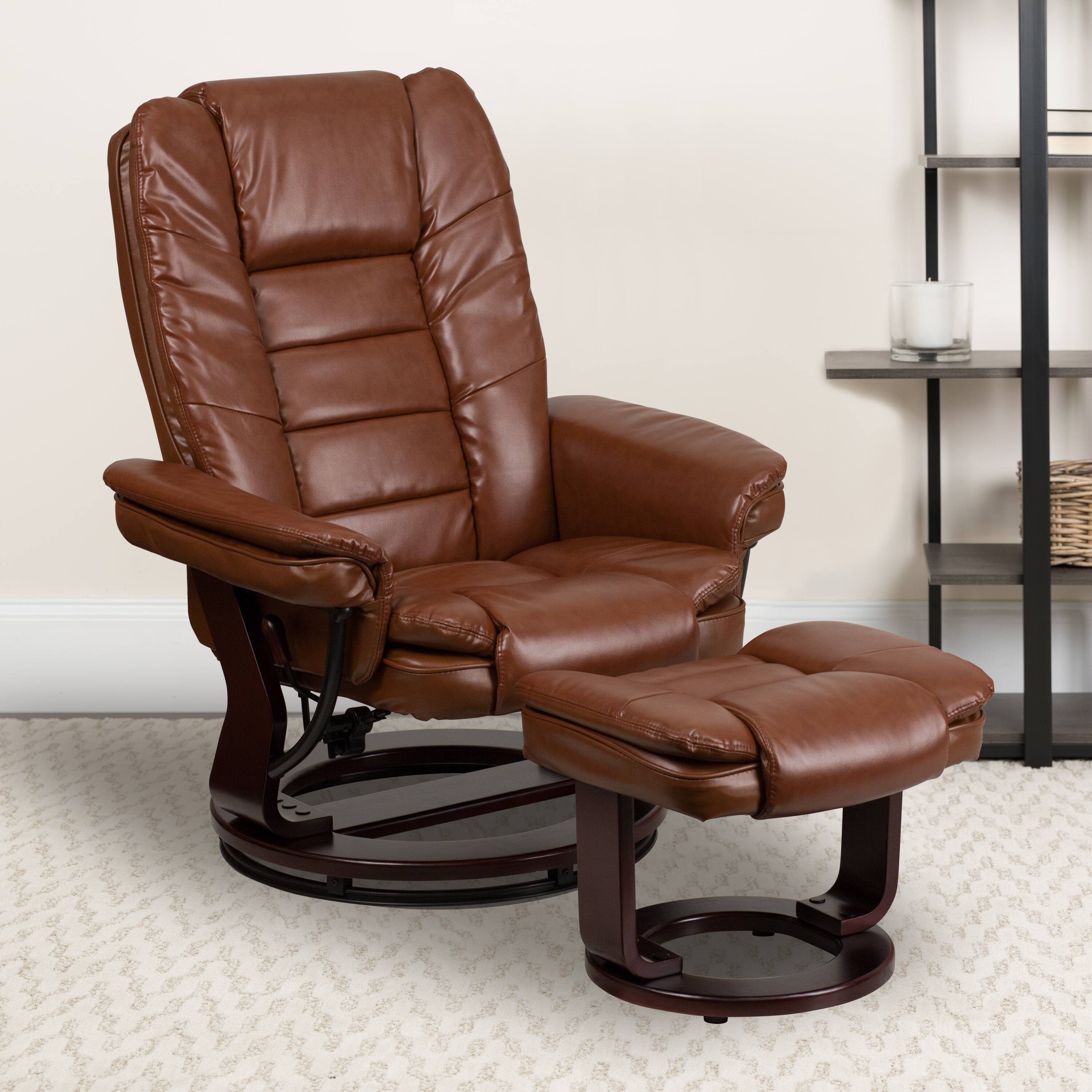 Alt View 1. Emma + Oliver - Multi-Position Stitched Recliner & Ottoman with Swivel Base - Brown Vintage.