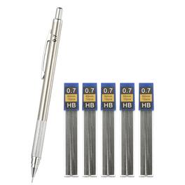 Unique Bargains - Mech Pencil 0.7mm, Lead Holder Broad Point Metal w/ 5pcs Refills for Drawing, Sketching, Woodworking - Silver