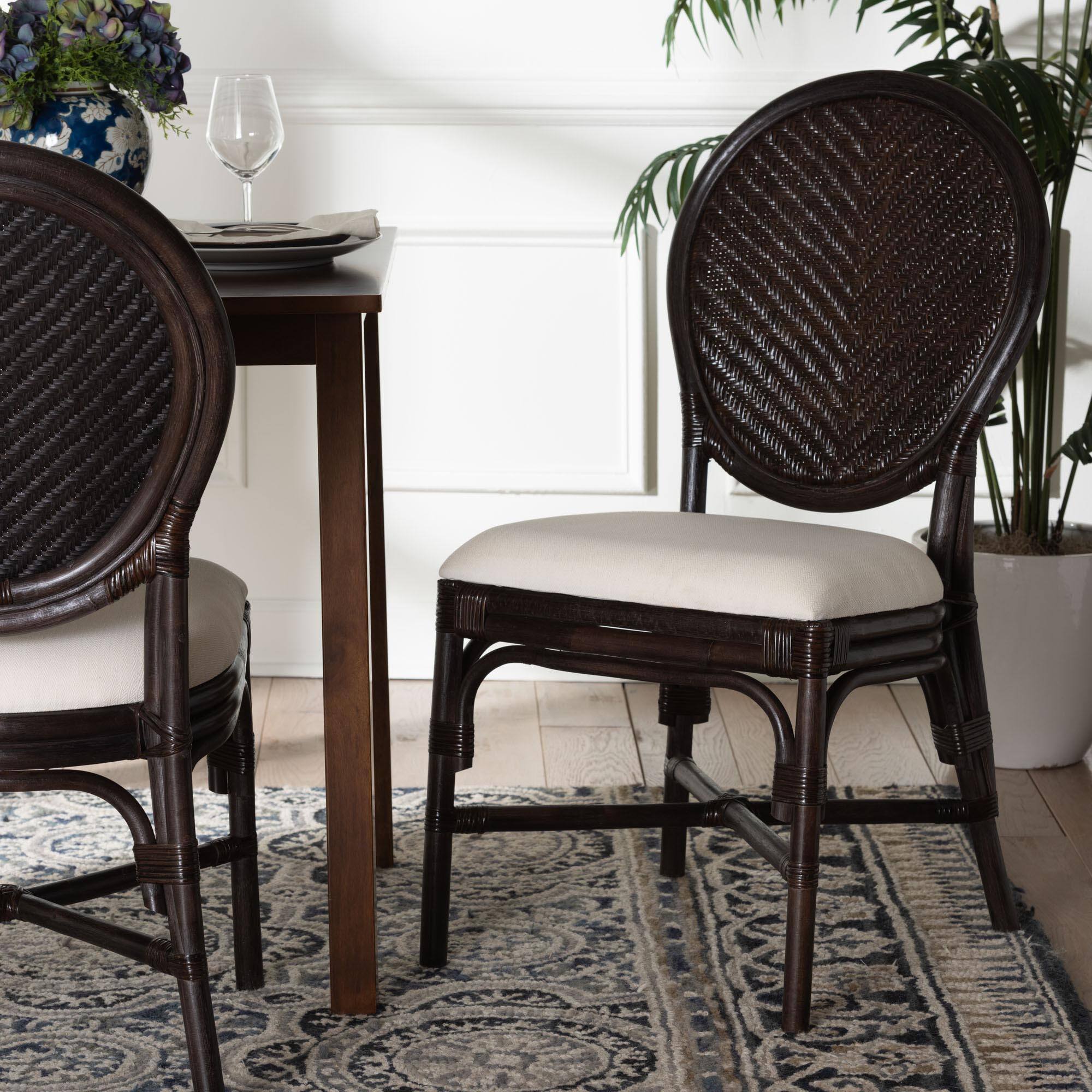 Alt View 4. bali & pari - Elmer Natural Rattan Dining Chair - Handwoven Wicker Accent Chair with Cushioned seat for Kitchen or Dining Room - Espresso/White.