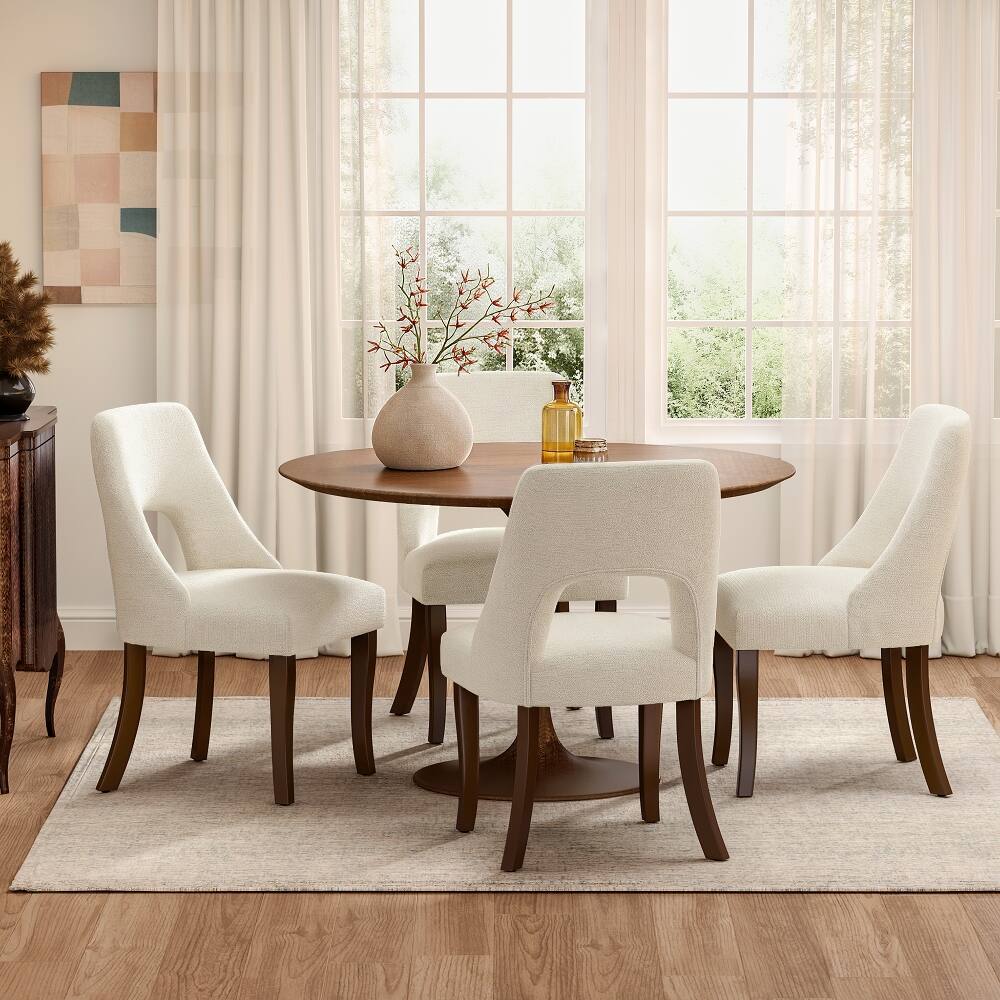 Angle. Loheer - Loheer Dining Chair Set of 2 Upholstered Chenille Fabric Tufted Club Chairs with Solid Wood Legs, Beige - Beige.