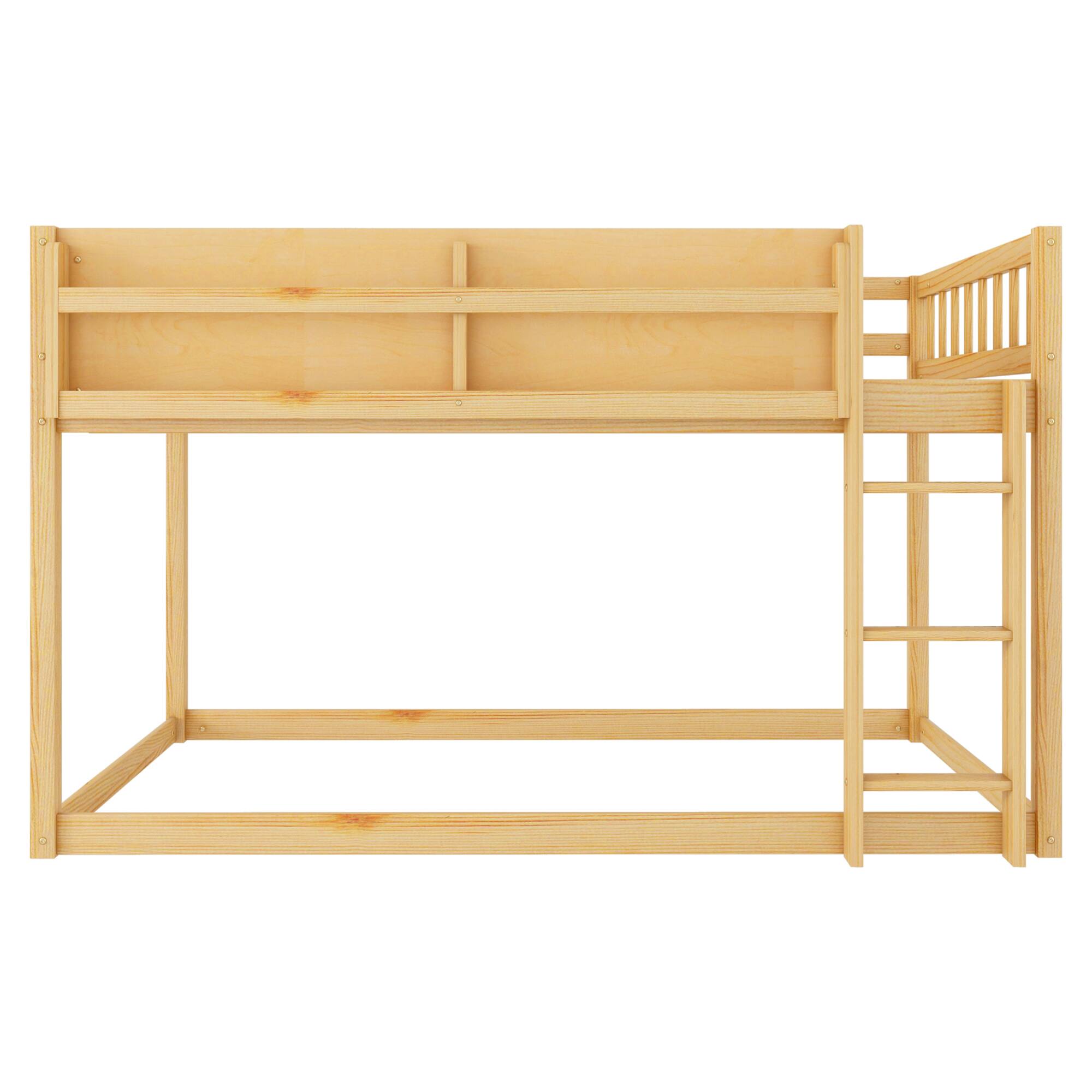 Alt View 6. GOODSILO - Low Twin Over Twin Solid Wood Bunk Bed with Ladder for Kids and Juniors - Natural.