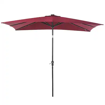 Front. Outsunny - 9' x 7' Solar Umbrella, LED Lighted Patio Umbrella for Table or Base with Tilt & Crank, Outdoor Umbrella for Garden - Wine Red.