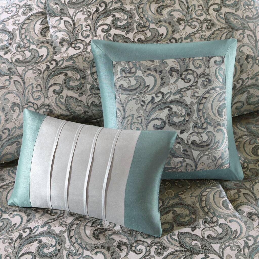 Alt View 1. Gracie Mills - Gracie Mills Pruitt 24-Piece Jacquard Paisley Room-in-a-Bag Set - Teal.