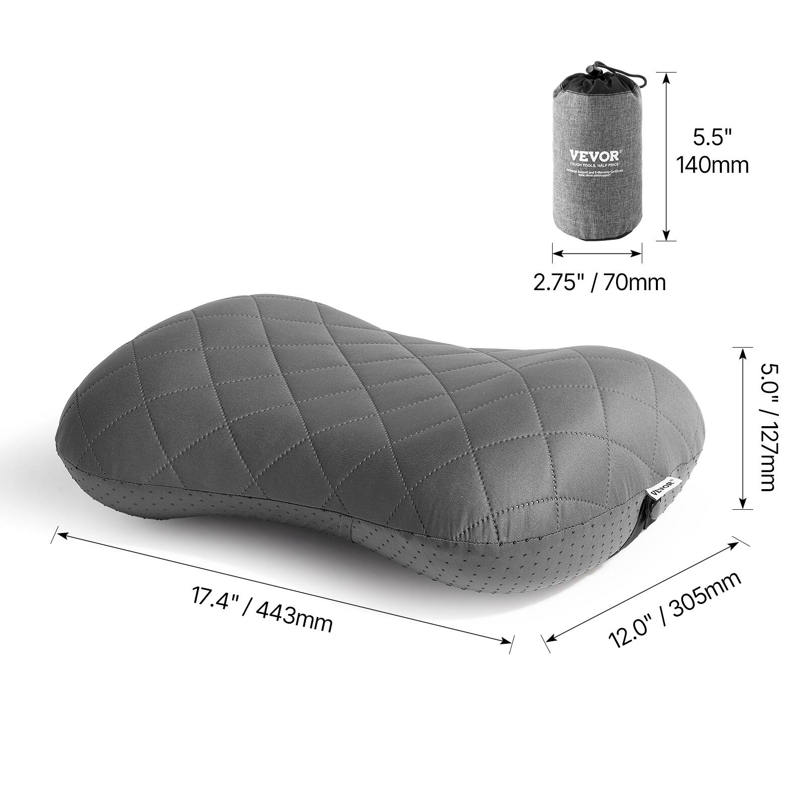 VEVOR

- 5.5" / 140mm
- 2.75" / 70mm
- 5.0" / 127mm
- 17.4" / 443mm
- 12.0" / 305mm