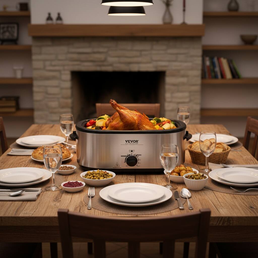 Angle. Forest'nSky - 24 Qt Electric Turkey Roaster with Self-Basting Glass Lid, Fits 28 lb Bird, 1450W, Adjustable Temperature ,Silver - Silver.