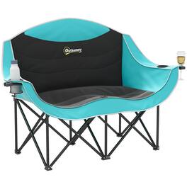 Outsunny - Double Camping Chair for Adults, Padded Folding Camp Chair for 2 Person with Armrest, Wine Glass Holder, Cup Holder - Green