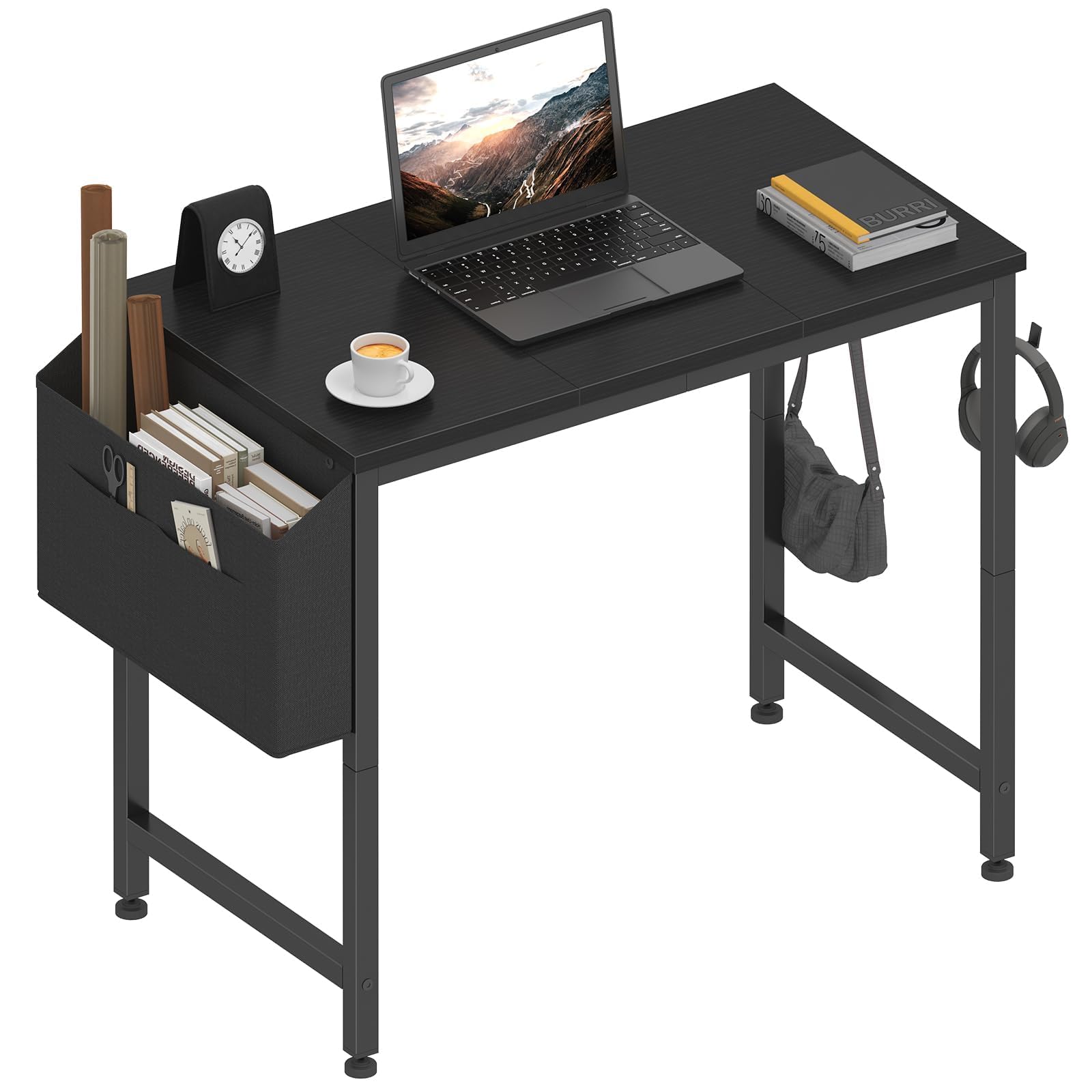 Front. JETRANSPORT - Small Computer Desk Study Table For Spaces Home Office 31 Inch Rustic Student Laptop Pc Writing Desks With Sto - Black 31".