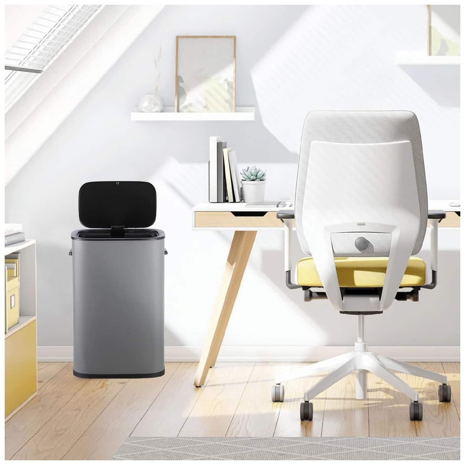 GARVEE - 55 L Automatic Garbage Can, Motion Sensor Trash Can with Soft-Close Lid and Handle,Removable Inner Bucket - Gray