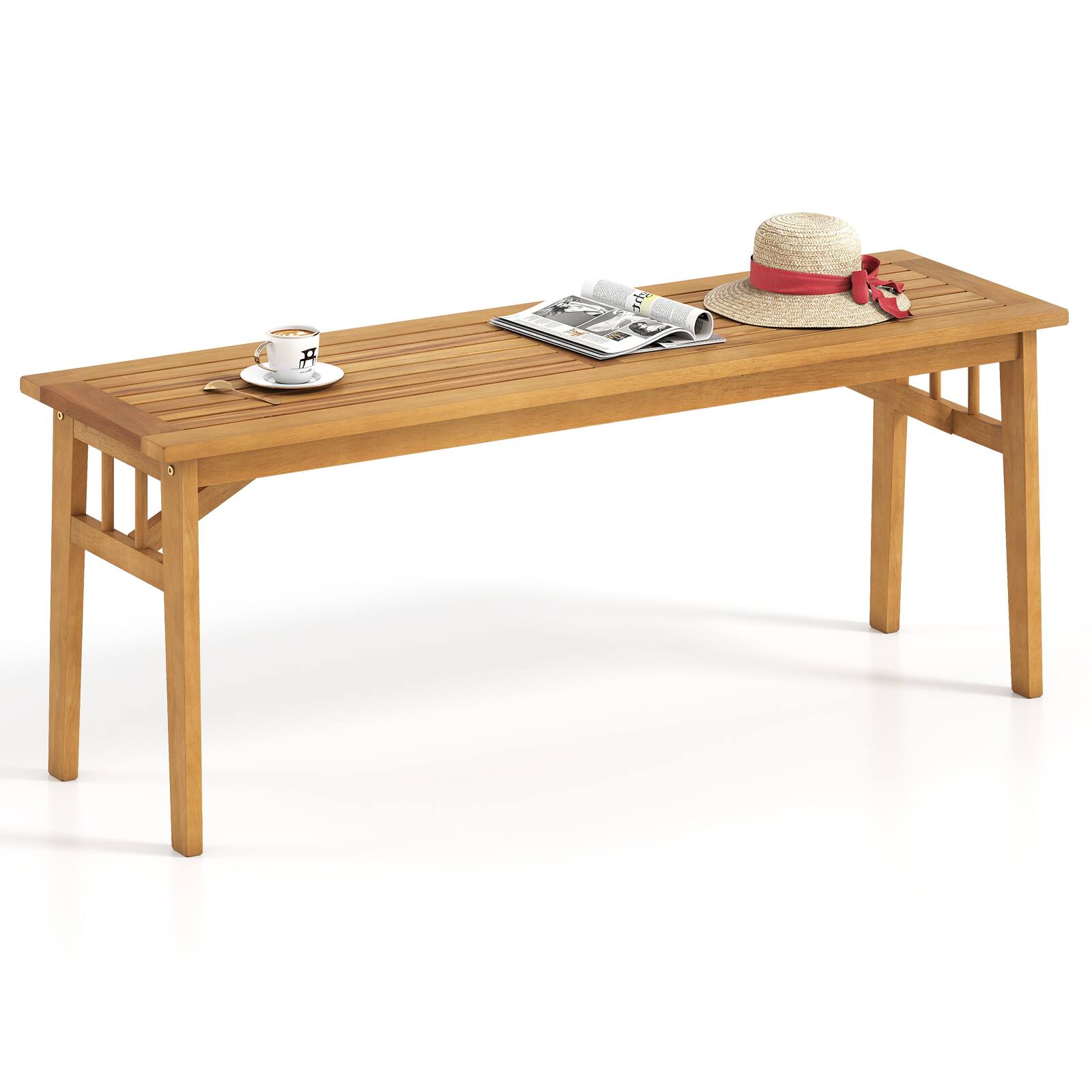 Alt View 6. Gymax - Gymax Acacia Wood Outdoor Bench 48'' Long Backless Wooden Picnic Bench w/ Slatted Seat - Yellow.