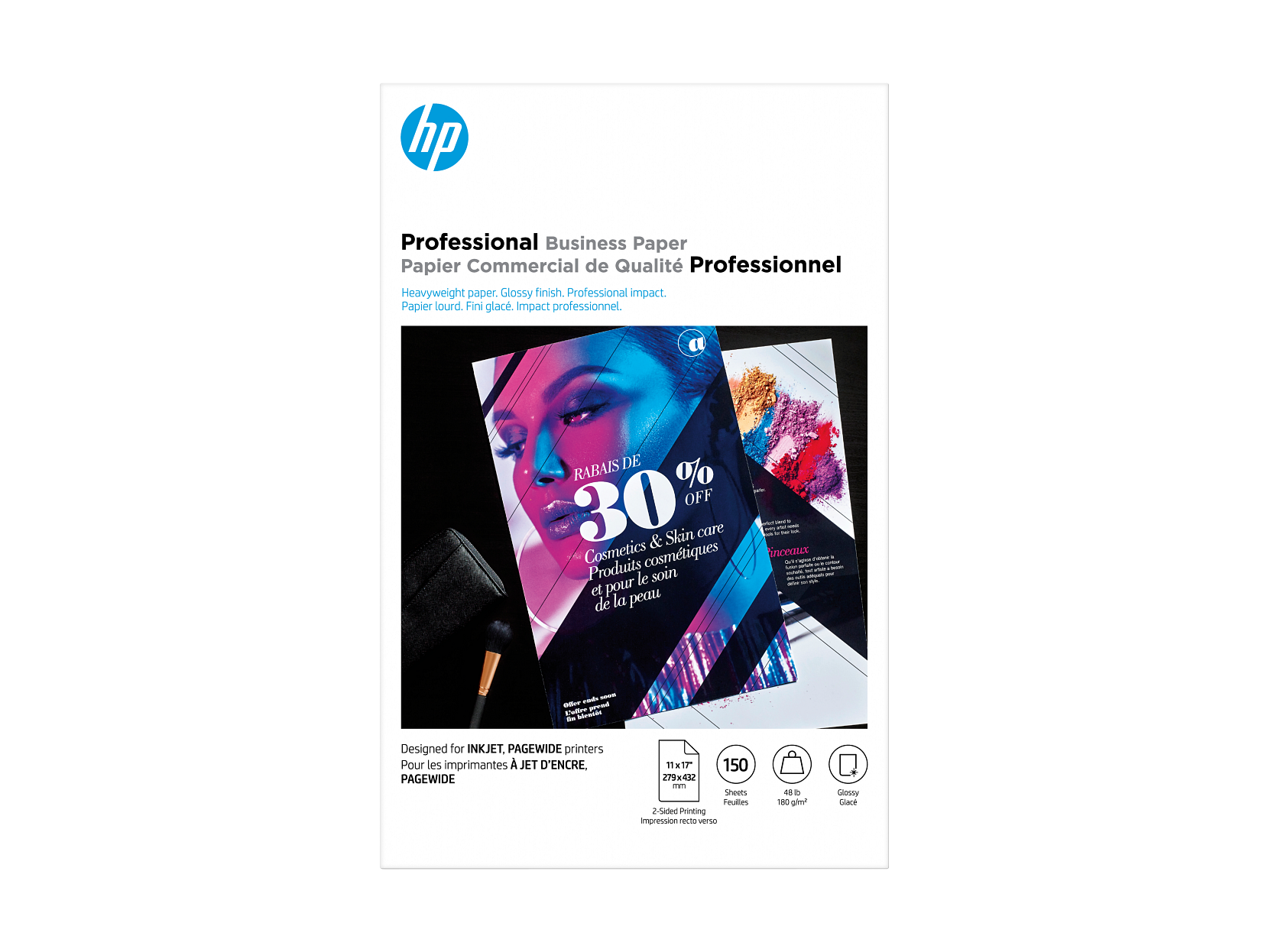 HP - Professional Business Paper, Glossy, 48 lb, 11 x 17 in. (279 x 432 mm), 150 sheets CG932A