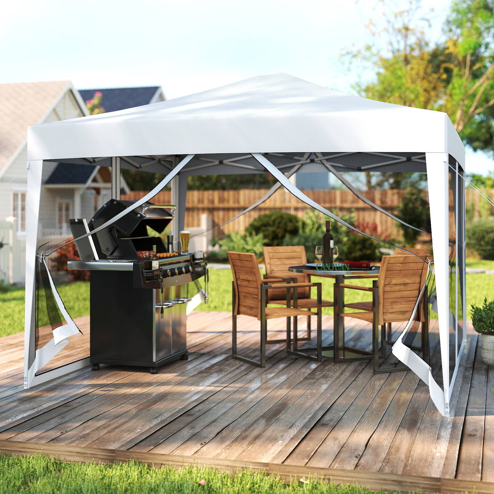 Alt View 1. Gymax - Gymax 10 FT x 10 FT Pop-Up Canopy Tent w/ Mesh Netting Carry Bag 8 Stakes & 4 Ropes Outdoor White - White.