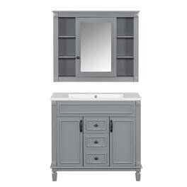 Boyel Living - 36 Inch Modern Bathroom Vanity with Sink and Mirror Cabinet Grey - Gray
