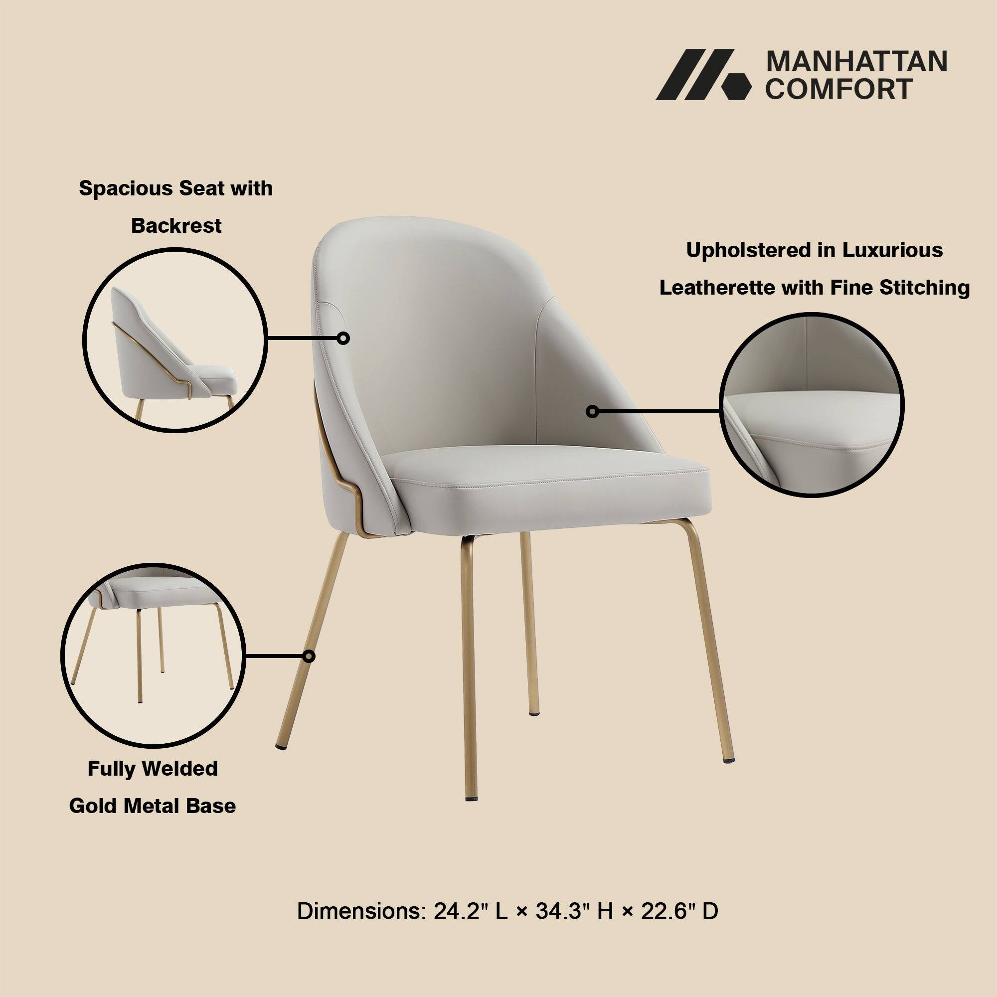 MANHATTAN COMFORT

Spacious Seat with Backrest  
Upholstered in Luxurious Leatherette with Fine Stitching  
Fully Welded Gold Metal Base  

Dimensions: 24.2" L x 34.3" H x 22.6" D
