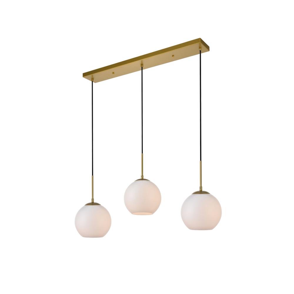 Alt View 2. Living District - Baxter 3 Lights Brass Pendant With Frosted White Glass - Brass And Frosted White.