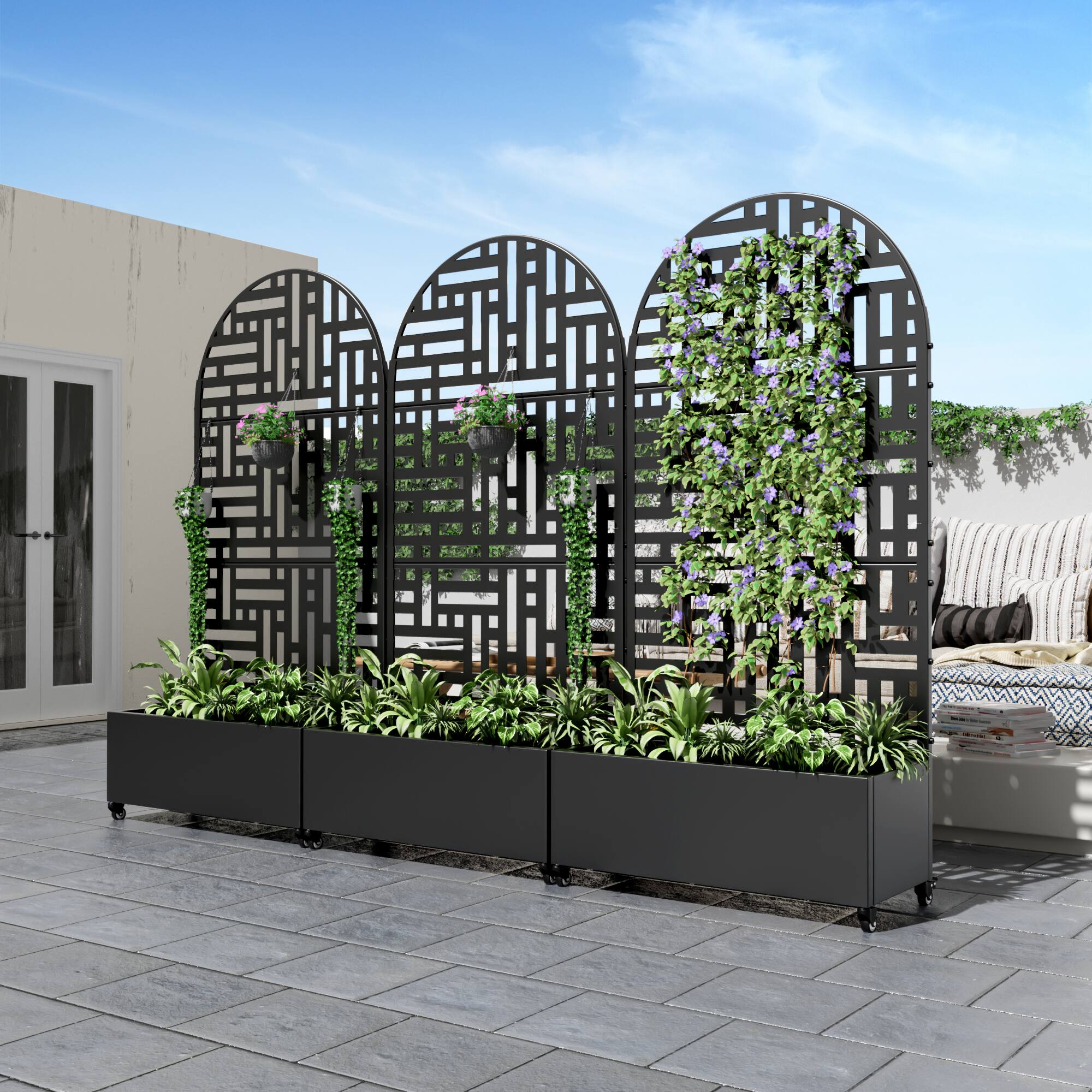 Alt View 1. PexFix - 72 in. H x 35 in. W Helen Pattern Arch Metal Planter Box Raised Garden Beds with Trellis-Ideal for Balcony - Black.