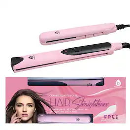 Pursonic - Professional Salon Quality Flat Iron Hair Straightener With A Free Travel Straightener - Pink
