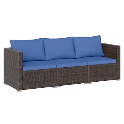 Front. Costway - Costway 3PCS Patio Sectional Sofa Set with Right Arm Sofa & Left Arm Sofa, Soft Cushions - Navy + Mix Brown.