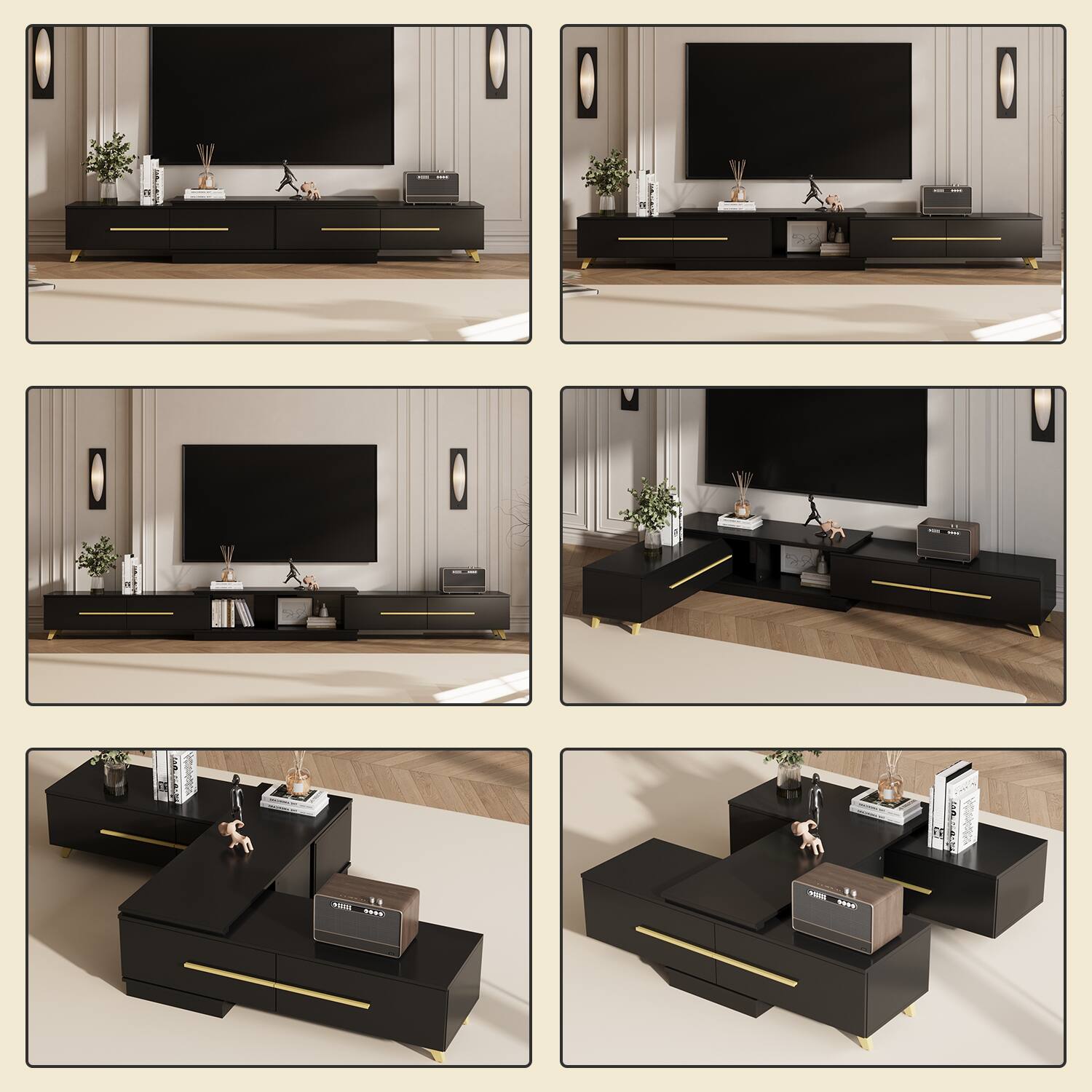 Alt View 7. FUFU & GAGA - FUFU&GAGA Convertible TV Console - 60" TV Fit, Modular Setup, Black Version Available - Black.