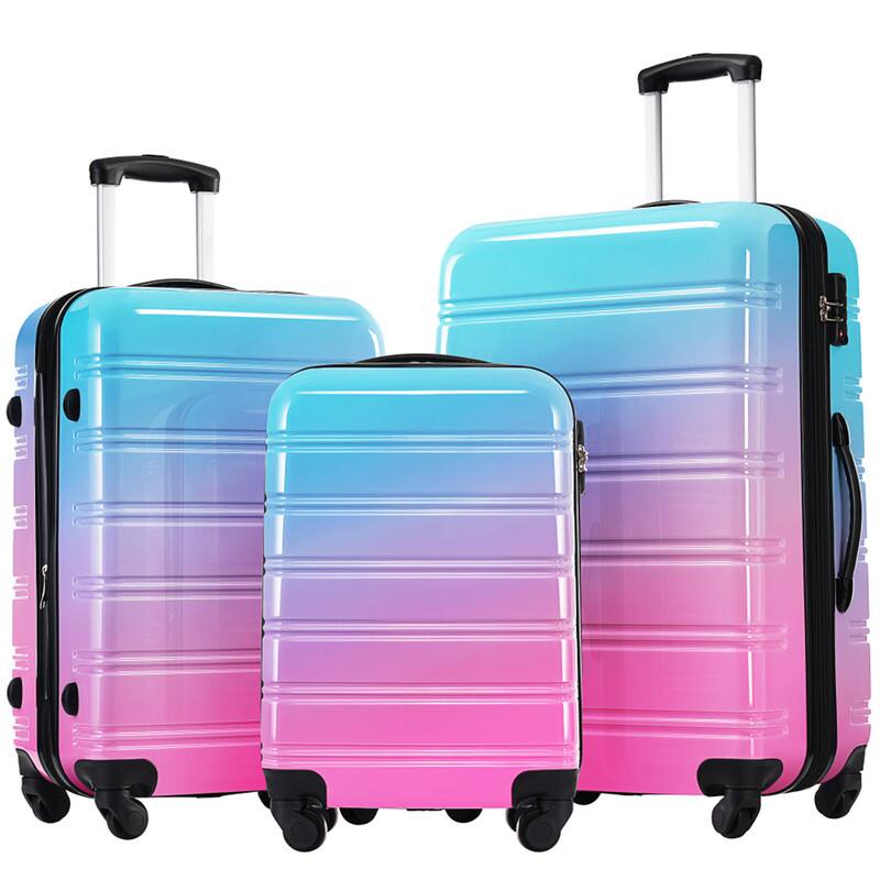 Front. HTUTWOO - Hardshell Luggage Sets 3 Piece Expandable Suitcase - PC Material, Spinner Wheels, TSA Lock, 25% Expandable, 20"/24"/28" - Blue+Red.